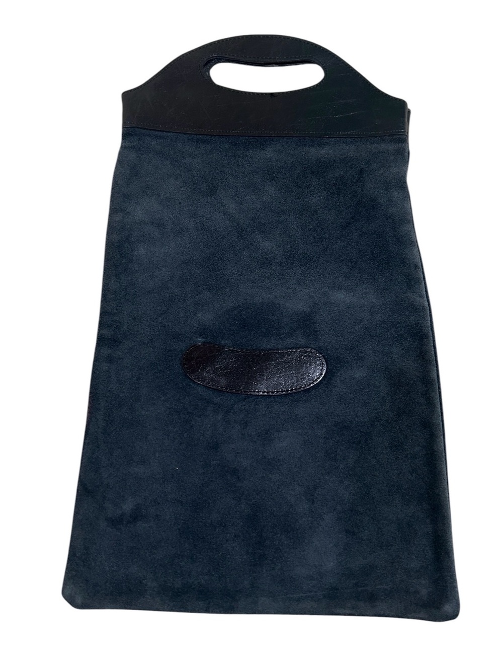 Unbranded foldover navy Suede Clutch with Built-In black leather Handle
